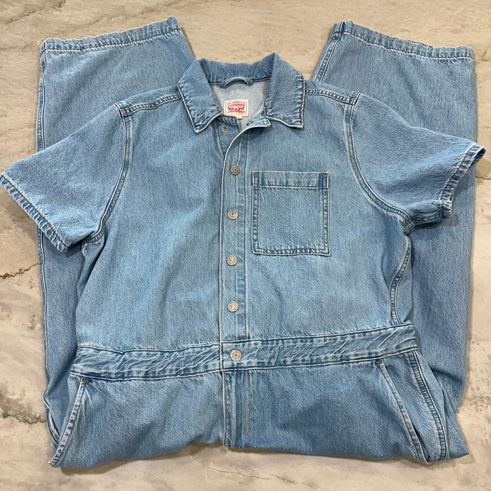Levi's Light Blue Denim Short Sleeve Coverall with Snap Front